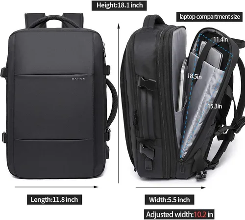 Vista 5 de Mochila de viaje de 35 litros, mochila de mano aprobada para vuelos para bolsa de viaje internacional, resistente al agua, duradera, mochilas