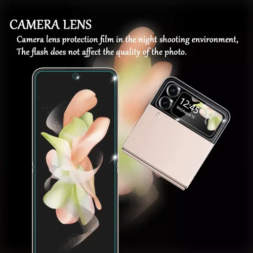 Vista 6 de Protector de pantalla para Galaxy Z Flip 4 5G + protectores de lente de cámara, [2+2 unidades] Protector de pantalla de cobertura completa