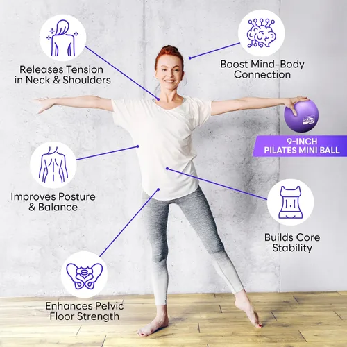 Vista 6 de Juego de anillos de pilates y bolas, kit de pilates para el hogar con anillo de ejercicio de 14 pulgadas, 4 bandas de resistencia