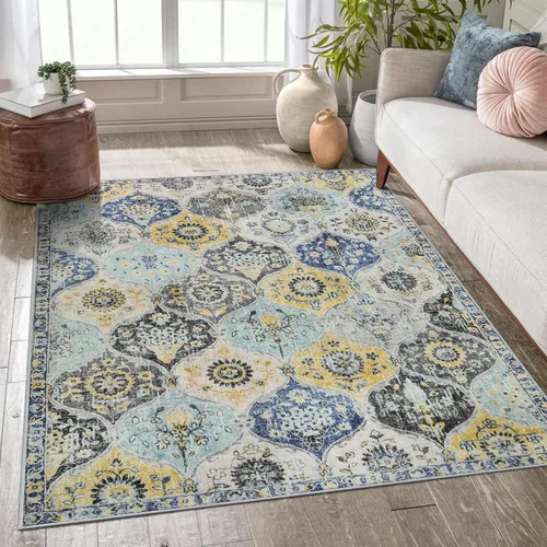 Vista 31 de Lahome - Alfombra marroquí antideslizante y lavable, pequeña alfombra oriental para dormitorio, cocina, entrada, baño, entrada, 61 x 91 cm, crema