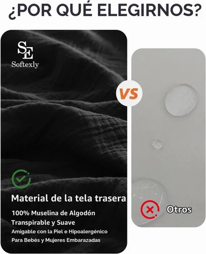 Vista 2 de SE SOFTEXLY Juego de funda de edredón de muselina tamaño Queen, 100% algodón lavado, ultra suave como el lino, funda minimalista de 3 piezas con 2
