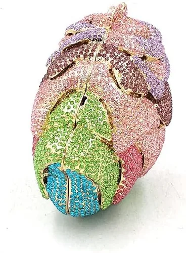 Vista 4 de QUUL Bolso de fiesta de noche para mujer, con diamantes de cristal, para novia, boda, fiesta, cartera, bolso de mano de lujo con flores de rosa