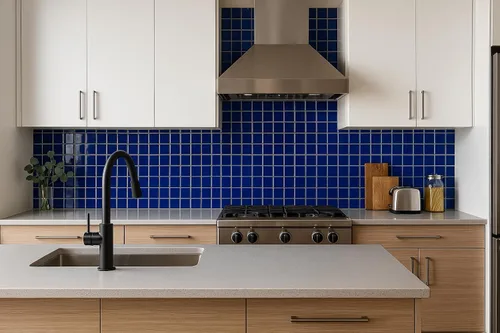 Vista 6 de Tenedos Azulejo de mosaico de porcelana con patrón cuadrado azul cobalto de alta calidad de 2 x 2 pulgadas (no se pega ni se pega) para cocina