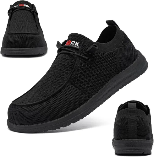 Vista 3 de LARNMERN Zapatos con punta de acero para hombre, ligeros, cómodos, para caminar, mocasines con punta de acero
