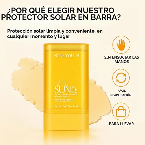 Vista 2 de Protector solar SPF 50+ en barra para cara y cuerpo, tamaño de viaje Protección solar Protector solar ligero y no graso con fácil aplicación
