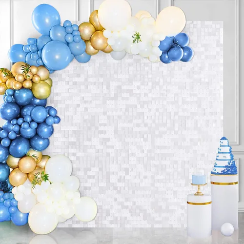 Vista 37 de 12 paneles cuadrados de lentejuelas brillantes para pared color azul claro (Baby Blue) telón de fondo decorativo para fiestas de bodas