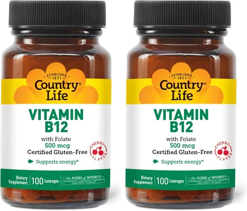 Vista 7 de Country Life Vitamina B12 con folato, apoya la producción de energía y glóbulos rojos, 500 mcg, 100 pastillas, certificado sin gluten, vegano