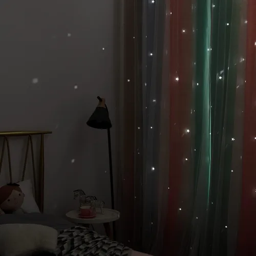 Vista 6 de Cortinas Opacas con Corte de Estrella Arcoíris para Dormitorio de Niñas - Doble Capa con Ojales Superiores para Sala de Estar, 2 Paneles