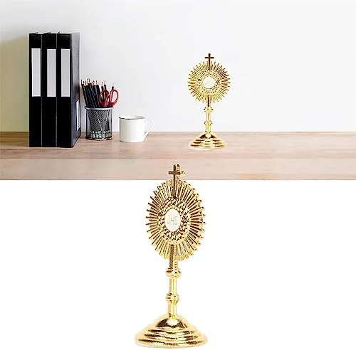 Vista 5 de Pssopp Decoración de mesa católica, material de aleación, forma de sol, exquisita artesanía, estatua de comunión cristiana, adorno para decoración