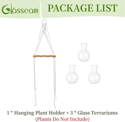 Vista 7 de Glasseam Estaciones de propagación de macramé colgantes: jarrones de propagación de vidrio para ventanas de pared para plantas hidropónicas