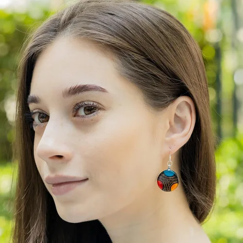 Vista 4 de Chuvora Aretes colgantes de plata de ley 925 con cristal soplado a mano, rojo, azul, amarillo, oro, Metal Vidrio, No es una piedra preciosa