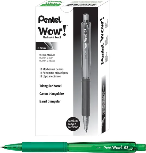 Vista 5 de Wow! Pentel AL407D - Portaminas de 0.028 in con barril verde, caja de 12