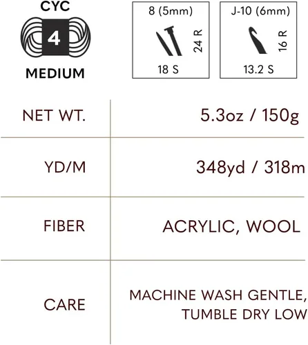Vista 5 de Lion Brand Yarn - Ovillo de lana Wool Ease Fair Isle, hilo para tejer, color beige/oliva, 1 unidad Worsted Weight Wool Acrylic Blend Knit &