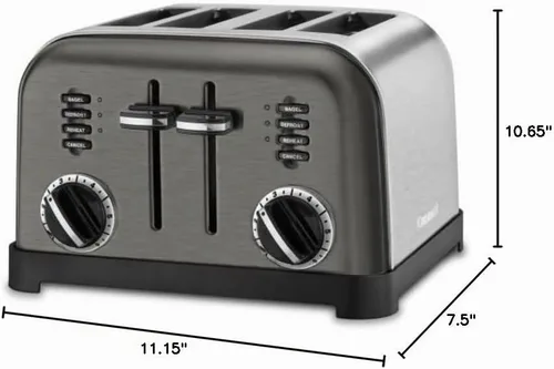 Vista 3 de Cuisinart Tostadora, descongelar y recalentar, acero inoxidable, 4 ranuras extra anchas Cuisinart 4 slice toaster with 2 control panels, 6