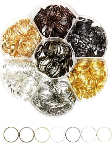 Vista 8 de Chenkou Craft 1310 piezas en caja, 7 tamaños divididos de doble bucle, anillos de salto y anillo de joyería de llavero de 0.157 in a 0.472 in con 1