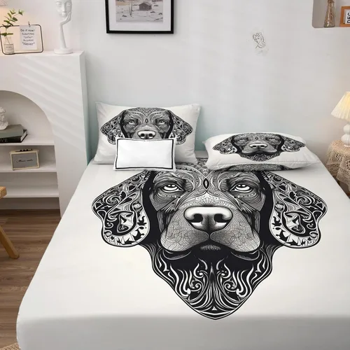 Vista 2 de Labrador Sábanas tamaño individual, sábanas para perro, sábanas y fundas de almohada estampadas de 3 piezas, sábana bajera ajustable de microfibra