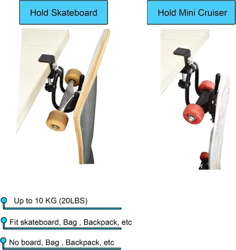 Vista 4 de YYST Desk Store Soporte para patineta, gancho para patineta, soporte para patineta, soporte para mini crucero, proporciona un lugar conveniente