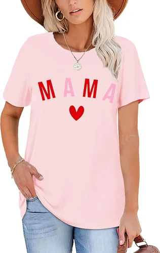 Vista 3 de Mama Mini camisas Mommy and Me Outfiits Love Heart Graphic de manga corta, camisetas casuales a juego para la familia
