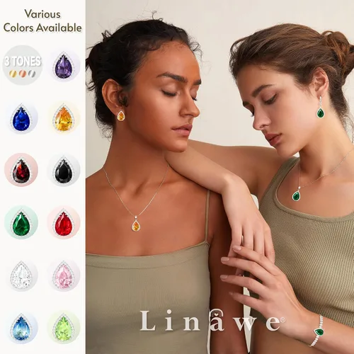 Vista 5 de Linawe - Collar de diamantes en forma de lágrima, collar con forma de pera, collar con dije de circonia cúbica y piedras preciosas, collar