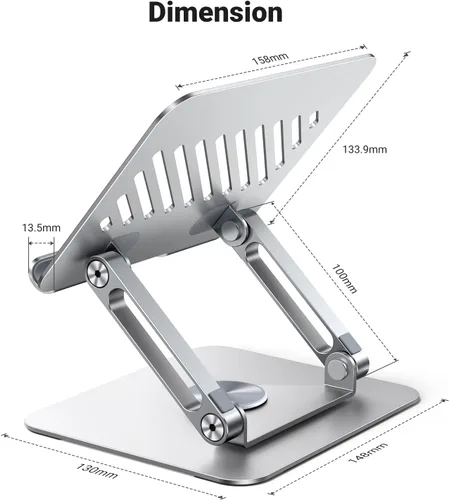 Vista 7 de UGREEN - Soporte para tablet para escritorio con base giratoria de 360°, soporte de aluminio de doble varilla ajustable, accesorios para el hogar
