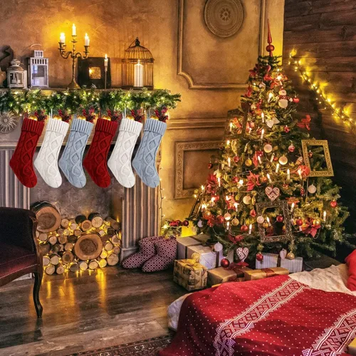 Vista 2 de Fesciory Calcetines de Navidad, paquete de 6 calcetines de punto grandes de 18 pulgadas y decoración para fiestas familiares de Navidad, borgoña