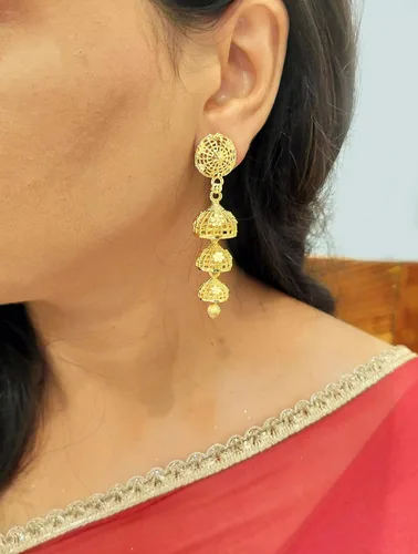 Vista 3 de Efulgenz Gold Tone Multilayered Jhumka Jhumki Indian Earrings for Women Dangle Earrings Gold Tone Indian Jewelry Indian Bridal Jewelry for Wedding