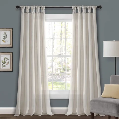 Vista 9 de Lush Decor Par de cortinas de ventana con solapas anudadas de yute, 45" x 84", azul