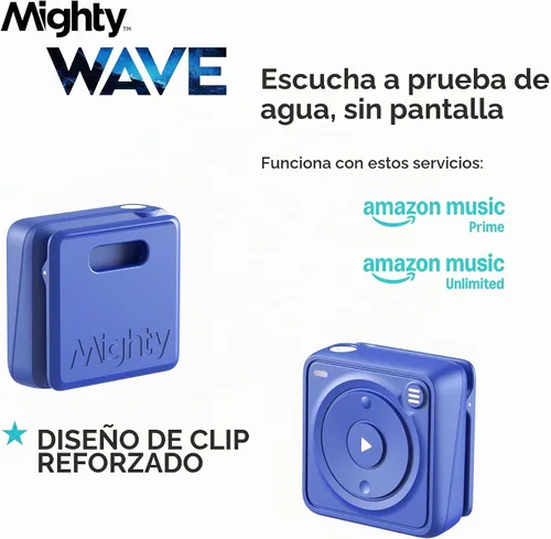 Vista 2 de Mighty Wave - Reproductor de música Spotify y Amazon Music impermeable IPX7 - Incluye auriculares con cable impermeables - Perfecto para nadar