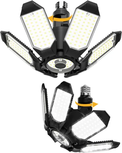 Vista 12 de Adiding - Luz LED de garaje giratoria, iluminación brillante de techo de tienda de sótano, accesorio de bahía con 6 paneles ajustables, base
