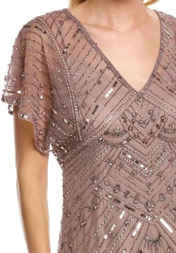 Vista 3 de Adrianna Papell Vestido de manga con volantes y cuentas para mujer