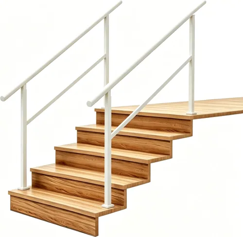 Vista 37 de Metty - Barandillas metálicas de 3 escalones para escalones al aire libre Blanco