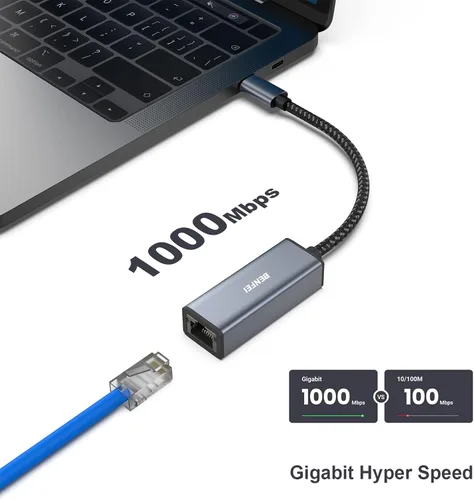 Vista 2 de BENFEI Adaptador USB-C a Ethernet, Adaptador de Red LAN Gigabit Ethernet de USB Tipo-C (Thunderbolt 3/4) a RJ45 Compatible con iPhone 15 Pro/Max