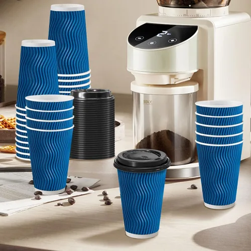 Vista 3 de Clawsoff Paquete de 500 tazas de café de 16 onzas con tapas, desechables Blanco
