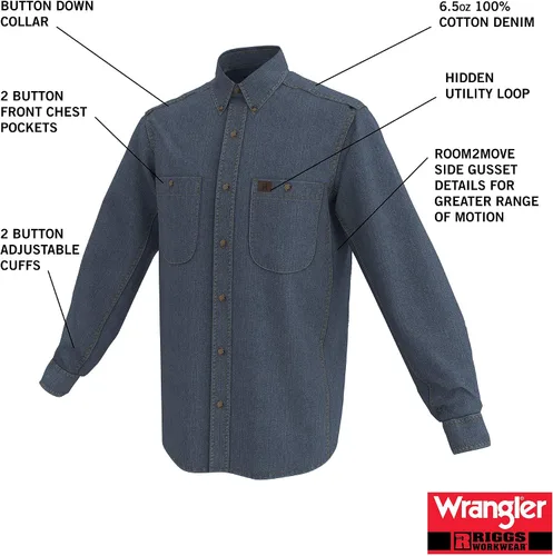 Vista 5 de Wrangler Riggs Workwear - Camisa de trabajo de sarga y manga larga para hombre