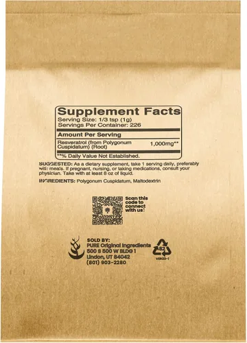 Vista 2 de PURE ORIGINAL INGREDIENTS Resveratrol en polvo, 8 oz, Phytoalexin, extracto de raíz de polígono