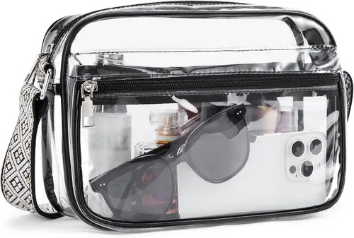 Vista 14 de BOSTANTEN Bolsa transparente para mujer, aprobada para estadios, bolsas transparentes pequeñas, bolso cruzado de moda para conciertos, eventos