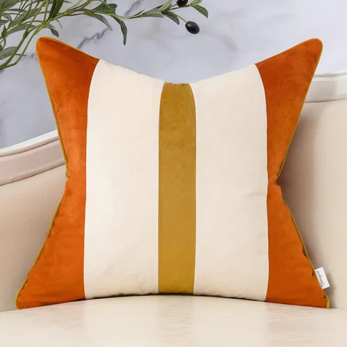 Vista 8 de Yangest Funda de Almohada Decorativa de Retazos Azul Marino de Terciopelo a Rayas Funda de Cojín Moderna Neutra para Sofá Sillón Dormitorio Sala