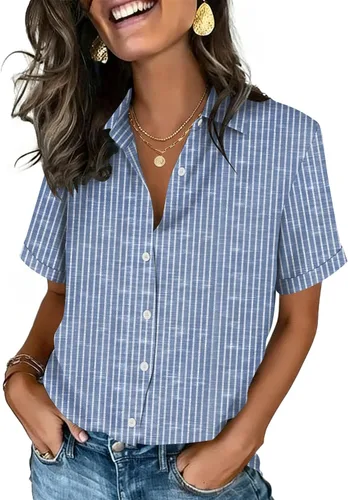 Vista 29 de Zeagoo Camisas con botones para mujer, de manga corta, cuello en V, elegantes y casuales