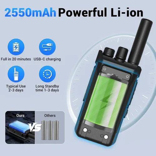 Vista 3 de Walkie Talkies MC-180 - Paquete de 2 unidades para adultos de largo alcance recargable de 2550 mAh, radios portátiles FRS bidireccionales, radios