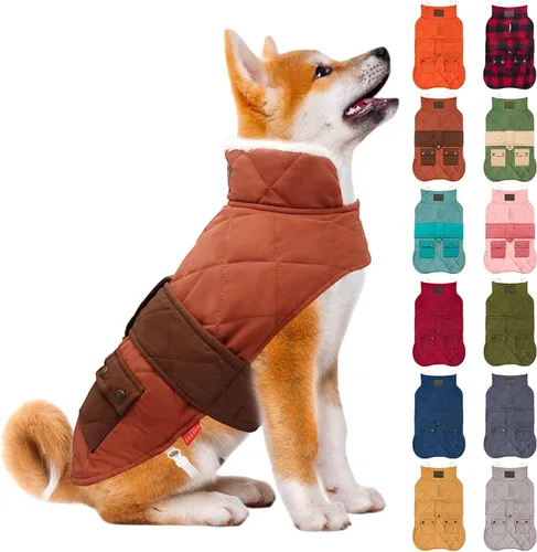 Vista 23 de KYEESE - Abrigo para perro suave, suéter para mascotas para clima frío, chaqueta impermeable para perros con forro de felpa, abrigo cálido