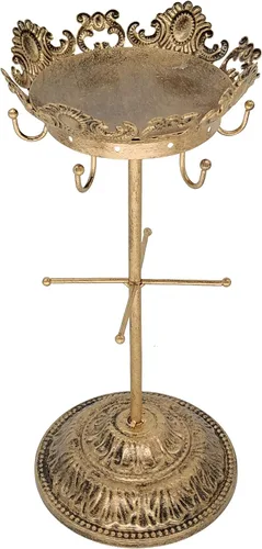Vista 2 de Organizador de joyas de metal, soporte de exhibición de pulsera de árbol con soporte para clip para el cabello con árbol organizador (bronce)