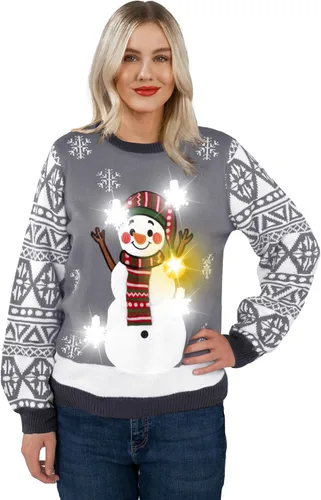 Vista 2 de JOYIN Suéter feo de muñeco de nieve para mujer, suéter largo de Navidad con luz LED
