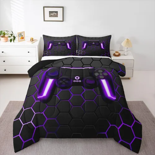 Vista 17 de Edredón de videojuegos para niños y adolescentes, juego de ropa de cama individual, juego de edredón para niños y jugadores, decoración del hogar