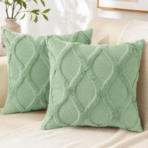 Vista 41 de decorUhome - Juego de 2 fundas de cojín decorativas para primavera de 16 x 16 pulgadas, fundas de almohada afelpadas de lana y piel sintética suave