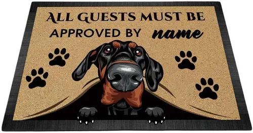 Vista 14 de Tapete personalizado con nombre de perro que mira al perro Cocker Spaniel, todos los invitados deben ser aprobados por alfombras para decoración