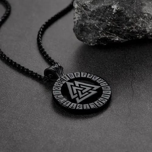 Vista 8 de FaithHeart Collar de medalla vikinga para hombre, resistente acero inoxidable, collar con colgante de mitología nórdica retro con caja de regalo