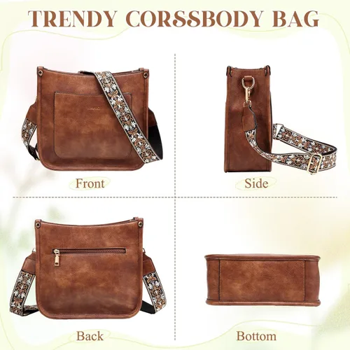 Vista 7 de RAVUO Bolsos cruzados para mujer, bolso de hombro de cuero vegano a la moda con 2 correas ajustables