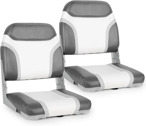 Vista 7 de Asiento plegable marino de respaldo bajo premium, tornillos de acero inoxidable incluidos A21-Blanco/Carbón (2 asientos)