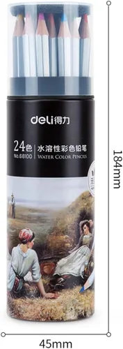 Vista 3 de Lápices de colores solubles en agua en cubos de 24 colores, adecuados para estudiantes de arte y artistas