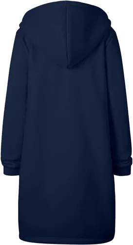 Vista 3 de Sudaderas con capucha para mujer, casual, con cremallera completa, cómodas, largas, para otoño, invierno, sudaderas con bolsillos